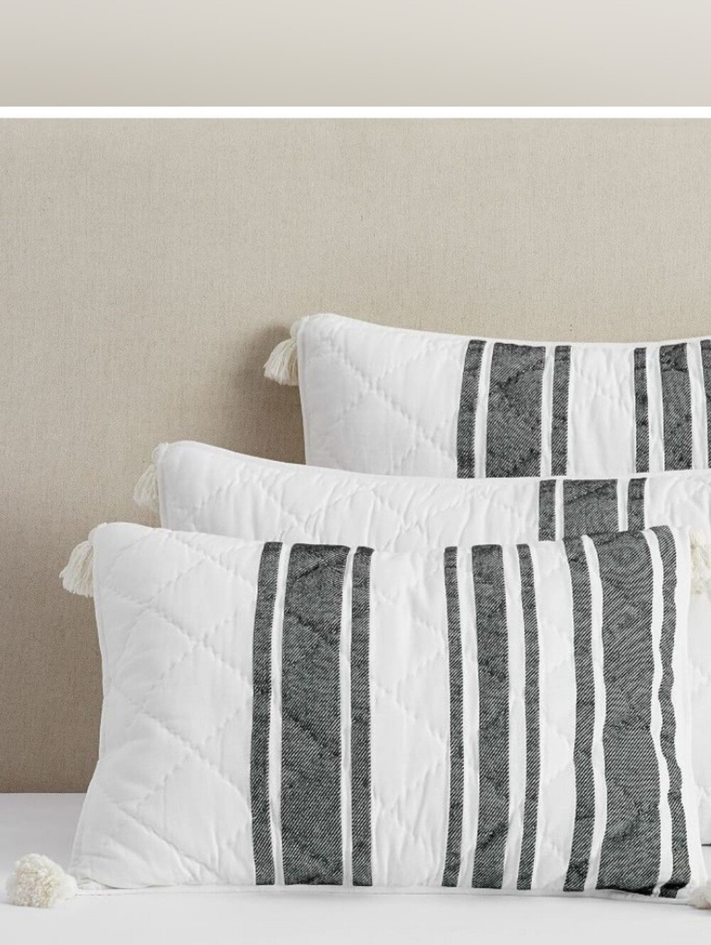 Mesa Striped Handcratted Cotton Quilted Sham  Set Of 2 NWT Black/ White